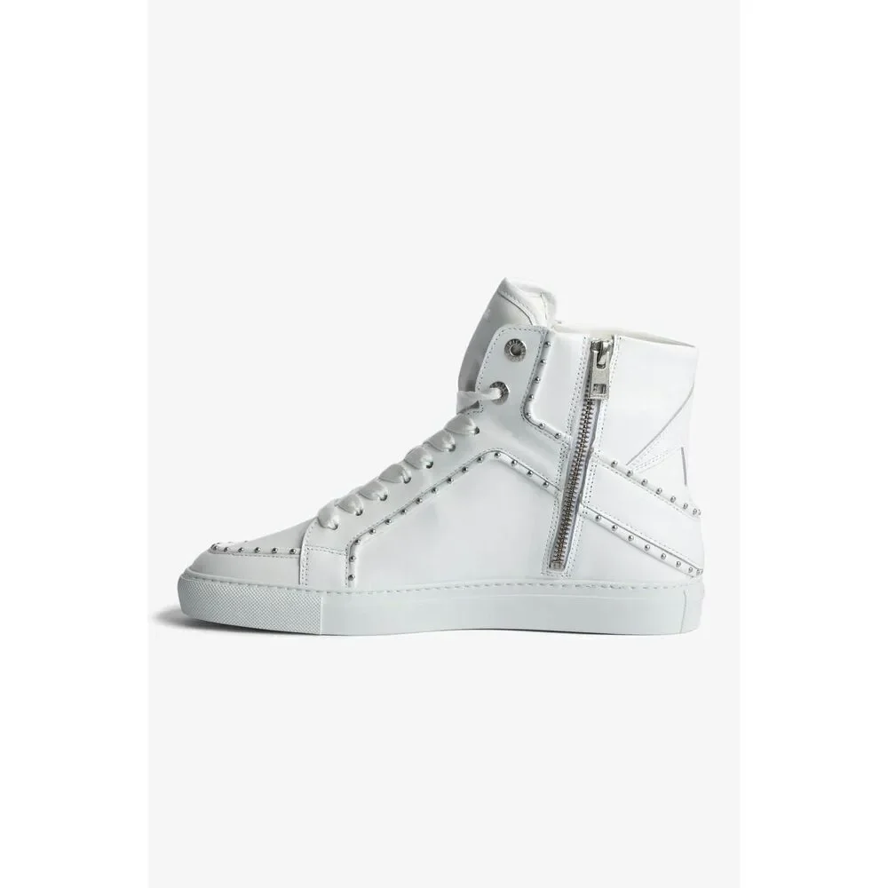 Zadig & Voltaire Women's White Leather Studded High Flash Sneakers Size 41 NWOT
